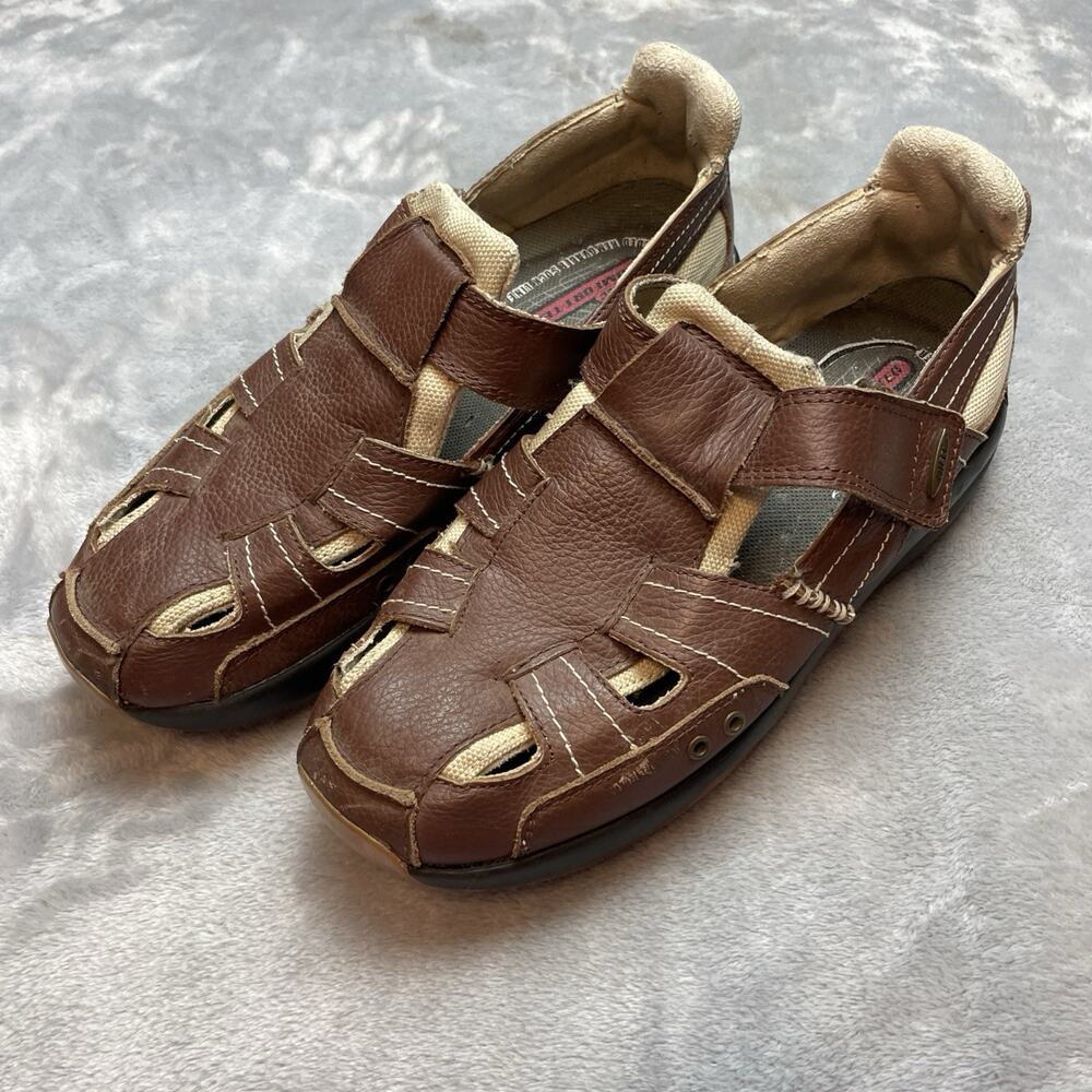 MBT Mens Fumba Fisherman Sandals 10 Brown Leather Vented Hook Loop‎ Grandpa Dad